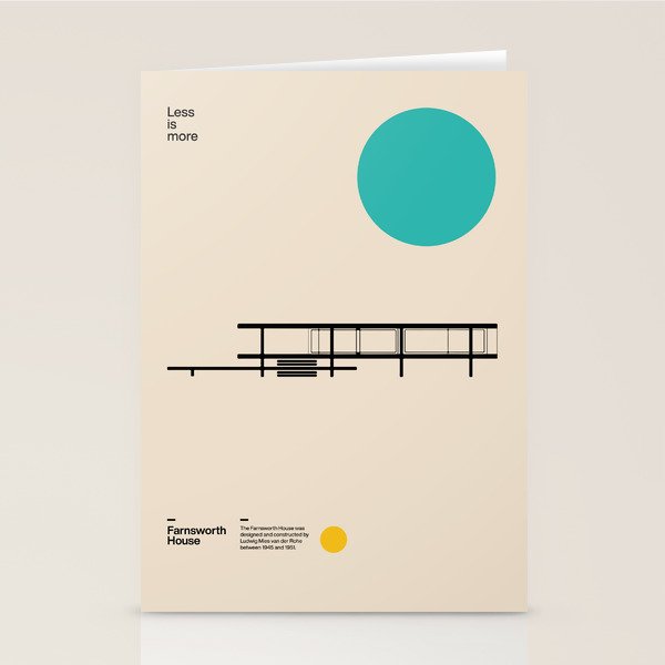 Farnsworth House, Ludwig Mies van der Rohe, Minimal Architecture Bauhaus Design Stationery Card Gallery Image 1