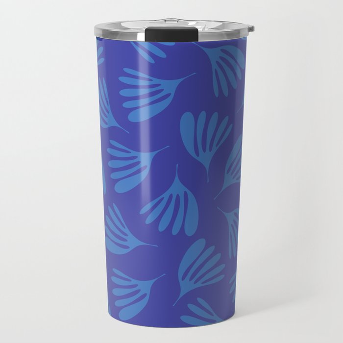 Blue Wispy Leaves Contemporary Abstract Pattern Travel Mug Gallery Image 1