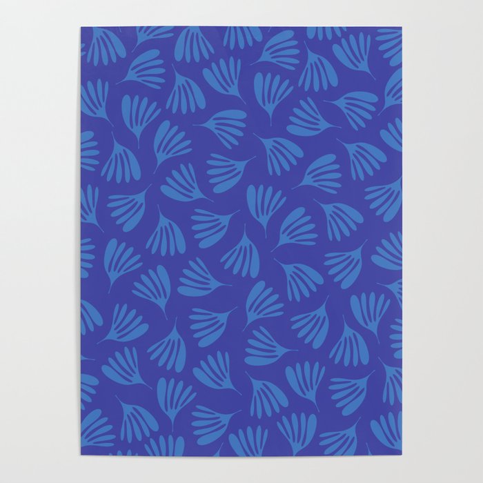 Blue Wispy Leaves Contemporary Abstract Pattern Poster Gallery Image 1