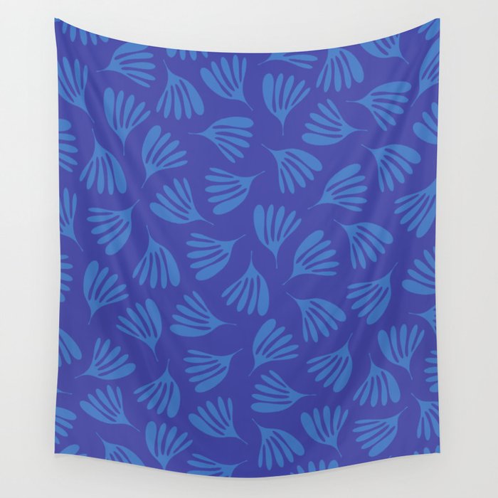 Blue Wispy Leaves Contemporary Abstract Pattern Wall Tapestry Gallery Image 4