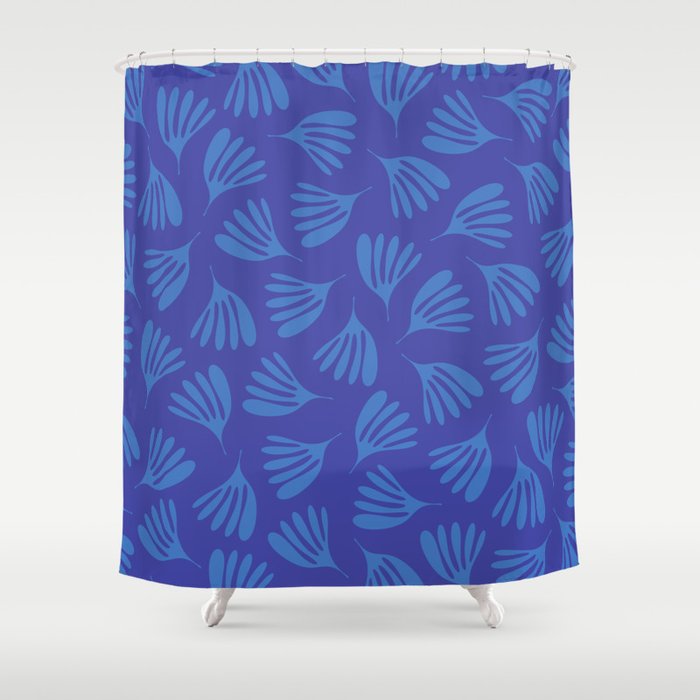 Blue Wispy Leaves Contemporary Abstract Pattern Shower Curtain Gallery Image 1