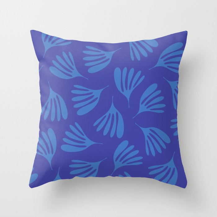 Blue Wispy Leaves Contemporary Abstract Pattern Throw Pillow Gallery Image 1