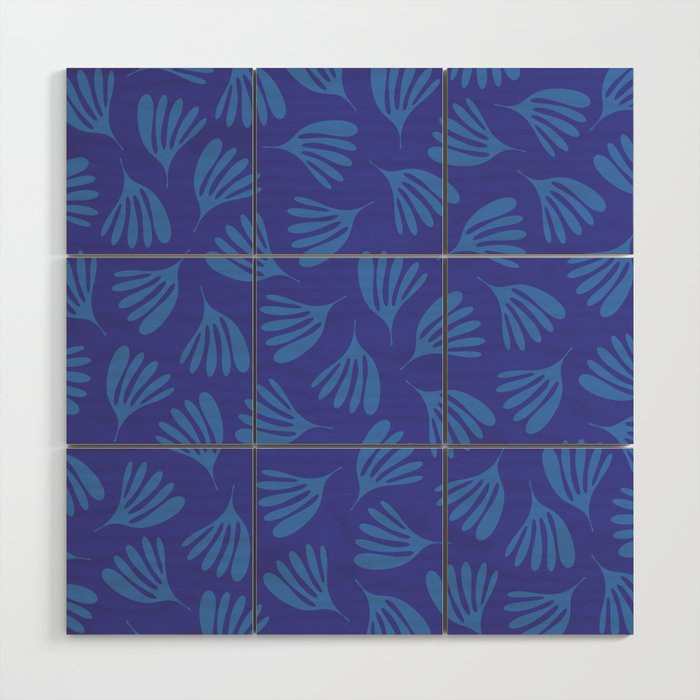 Blue Wispy Leaves Contemporary Abstract Pattern Wood Wall Art Gallery Image 1