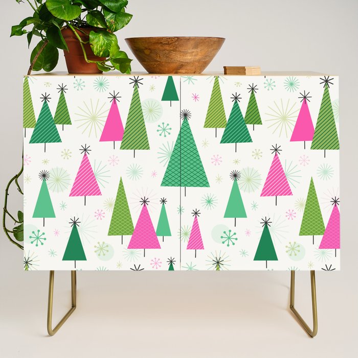 Mid-Century Modern Christmas Trees - Pink and Green Credenza Gallery Image 1