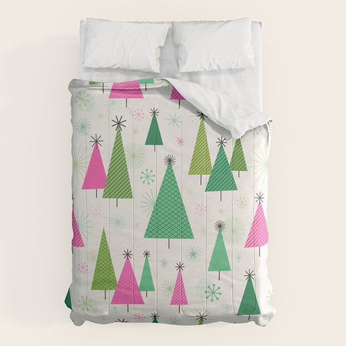 Mid-Century Modern Christmas Trees - Pink and Green Comforter Gallery Image 6