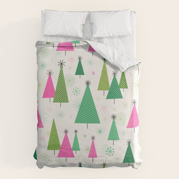 Mid-Century Modern Christmas Trees - Pink and Green Duvet Cover Gallery Image 6