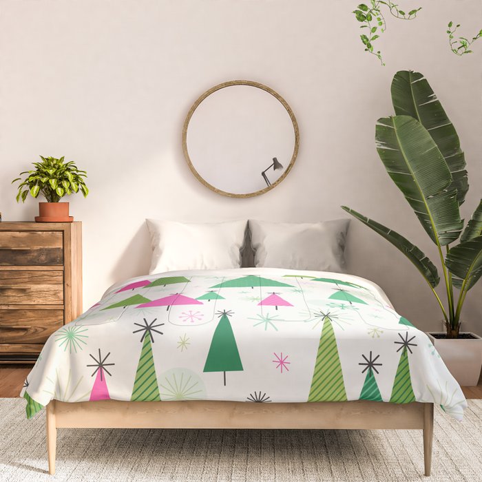 Mid-Century Modern Christmas Trees - Pink and Green Comforter Gallery Image 3