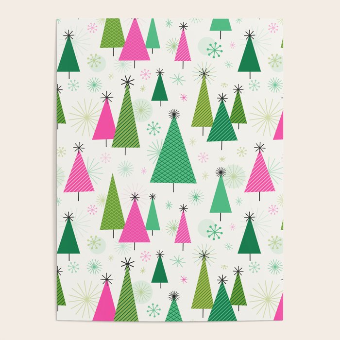 Mid-Century Modern Christmas Trees - Pink and Green Poster Gallery Image 4