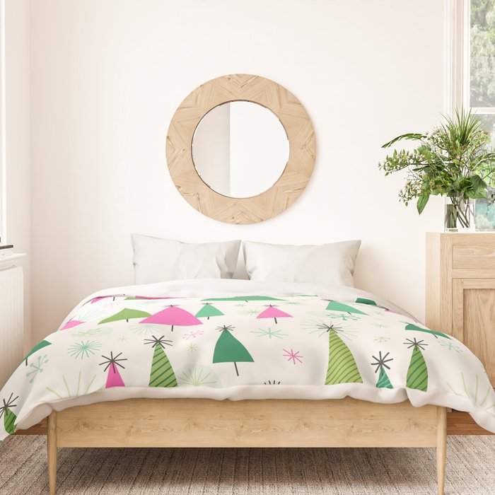 Mid-Century Modern Christmas Trees - Pink and Green Duvet Cover Gallery Image 3