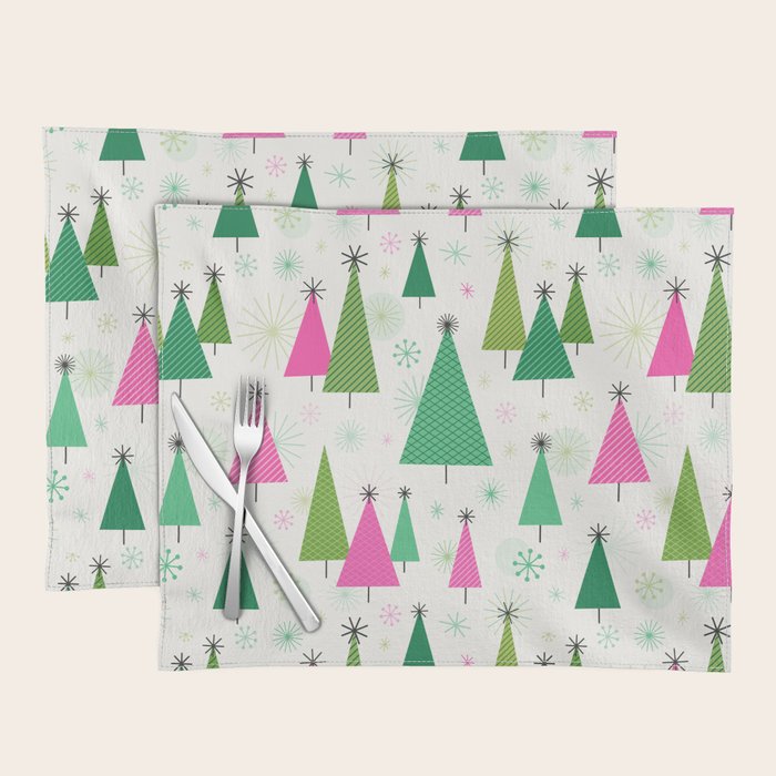Mid-Century Modern Christmas Trees - Pink and Green Placemat Gallery Image 1