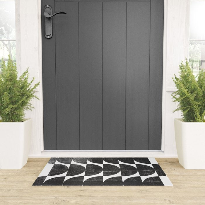 Mid Century Modern Op Art Black and White Pattern Welcome Mat Gallery Image 3