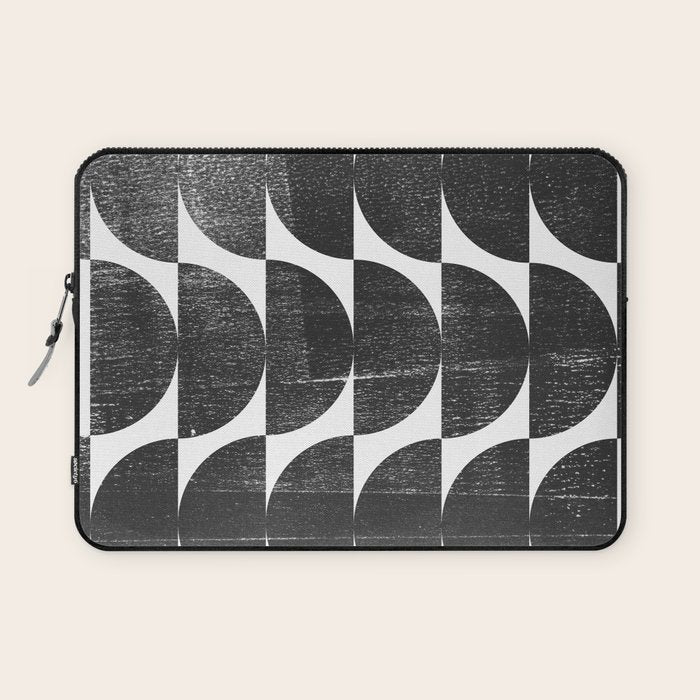 Mid Century Modern Op Art Black and White Pattern Laptop Sleeve Gallery Image 1