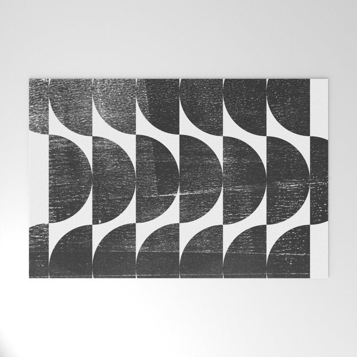 Mid Century Modern Op Art Black and White Pattern Welcome Mat Gallery Image 1