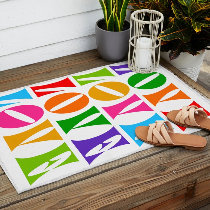 Rainbow LOVE - Groovy Repeat! Outdoor Rug Gallery Image 2