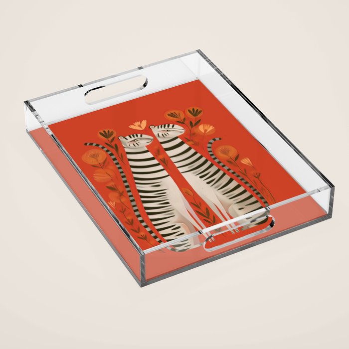 Striped Cat Pair Acrylic Tray Gallery Image 1