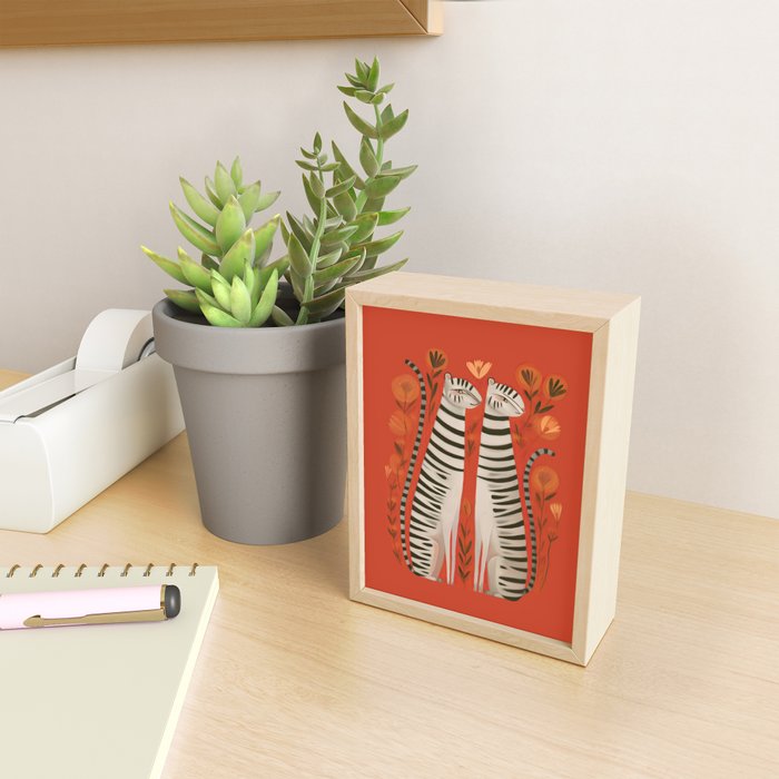 Striped Cat Pair Mini Art Print Gallery Image 2