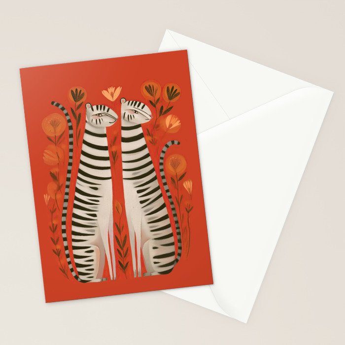 Striped Cat Pair Stationery Card Gallery Image 2