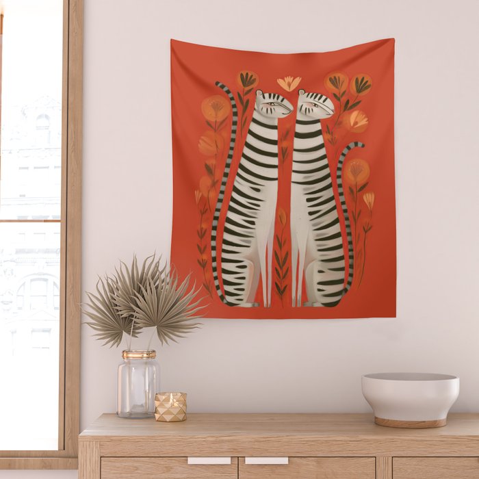 Striped Cat Pair Wall Tapestry Gallery Image 2