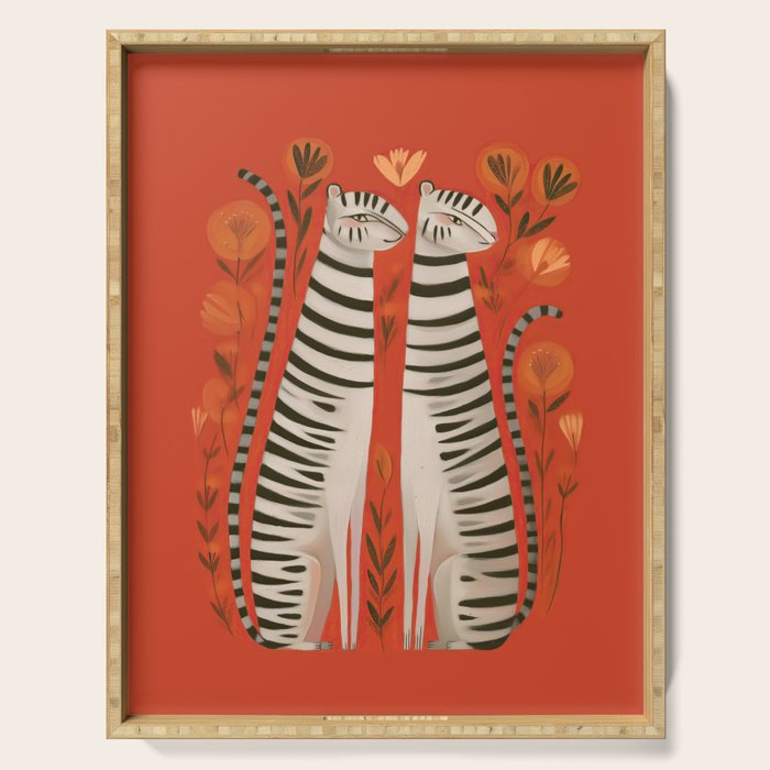 Striped Cat Pair Serving Tray Gallery Image 1