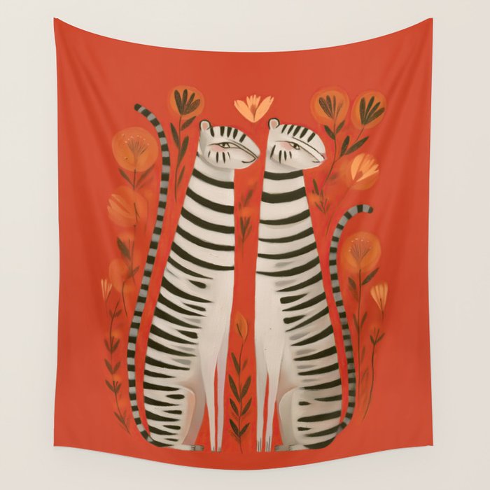 Striped Cat Pair Wall Tapestry Gallery Image 4