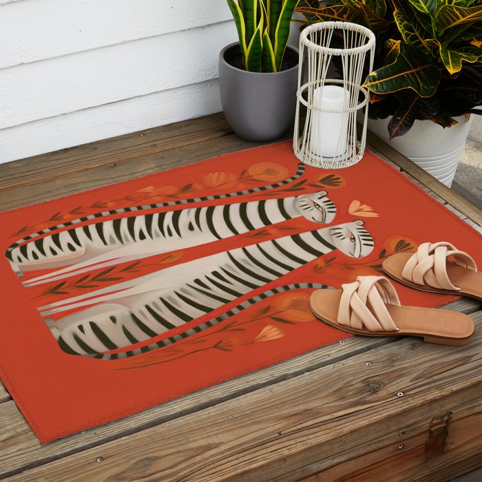 Striped Cat Pair Outdoor Rug Gallery Image 2