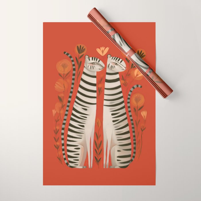 Striped Cat Pair Wrapping Paper Gallery Image 1