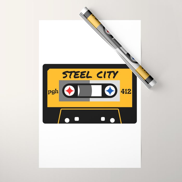 Pittsburgh Steel City 412 Vintage Music Cassette Tape Wrapping Paper Gallery Image 1