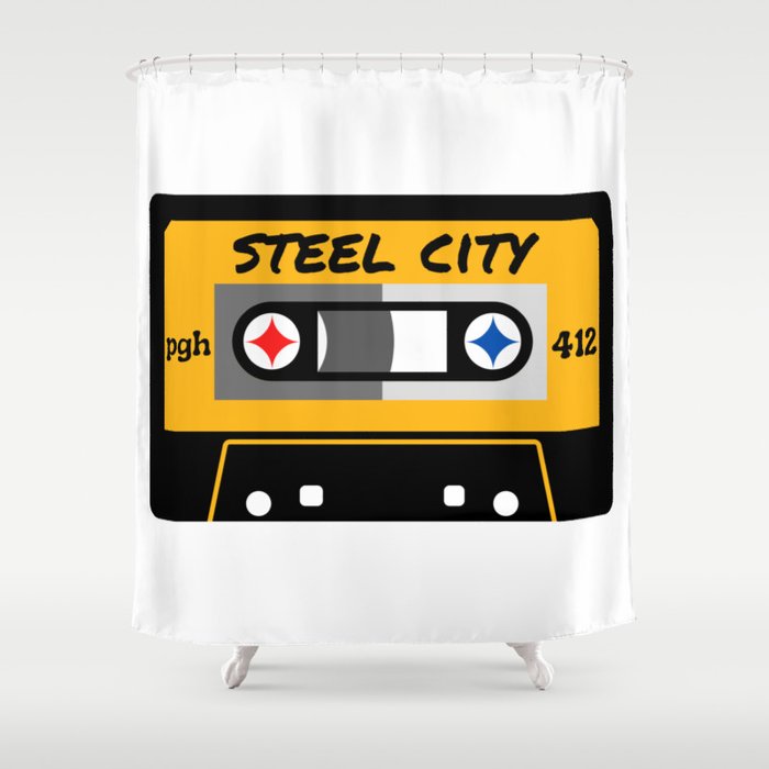 Pittsburgh Steel City 412 Vintage Music Cassette Tape Shower Curtain Gallery Image 1