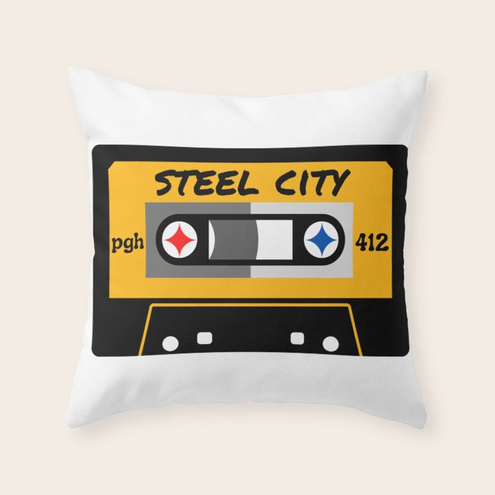Pittsburgh Steel City 412 Vintage Music Cassette Tape Throw Pillow Gallery Image 6