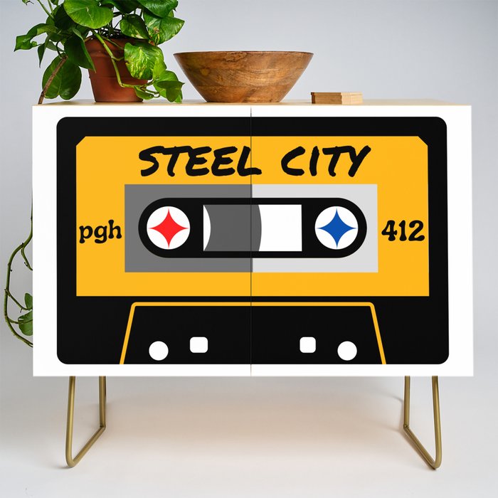 Pittsburgh Steel City 412 Vintage Music Cassette Tape Credenza Gallery Image 1