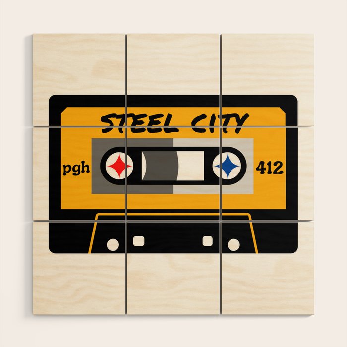 Pittsburgh Steel City 412 Vintage Music Cassette Tape Wood Wall Art Gallery Image 1
