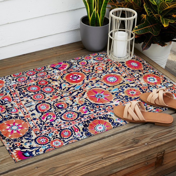 Shakhrisyabz Suzani Uzbek Embroidery Print Outdoor Rug Gallery Image 2