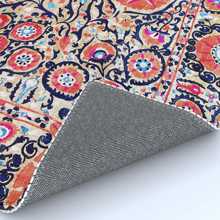 Shakhrisyabz Suzani Uzbek Embroidery Print Rug Gallery Image 4