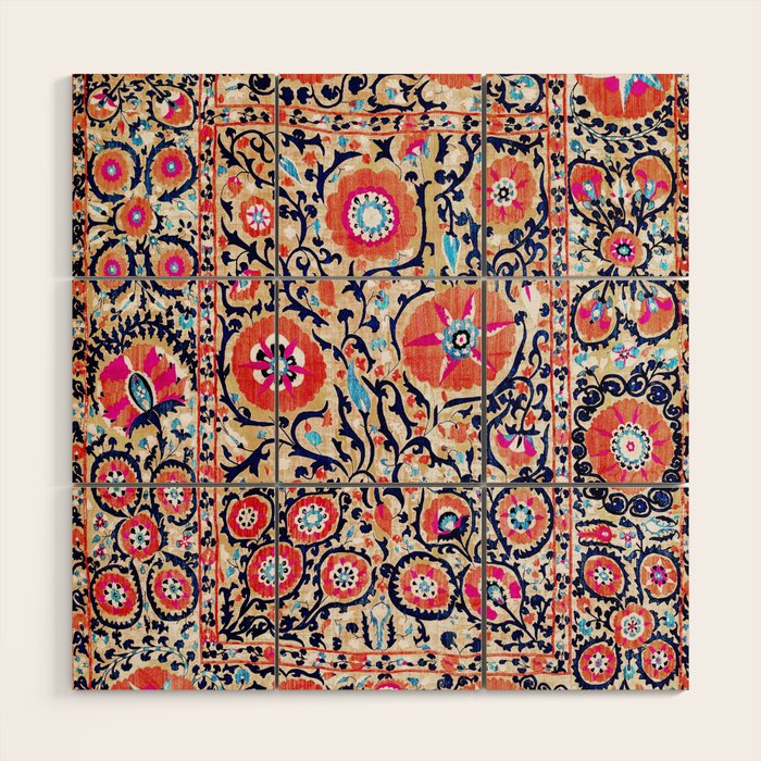 Shakhrisyabz Suzani Uzbek Embroidery Print Wood Wall Art Gallery Image 1