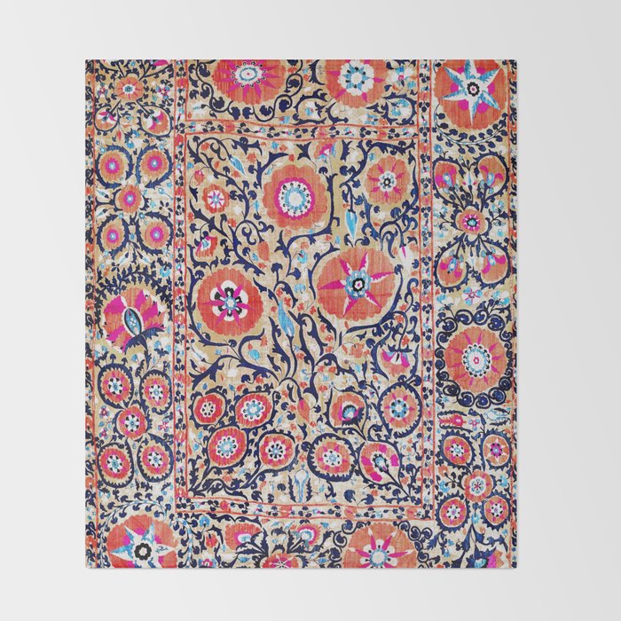 Shakhrisyabz Suzani Uzbek Embroidery Print Throw Blanket Gallery Image 2