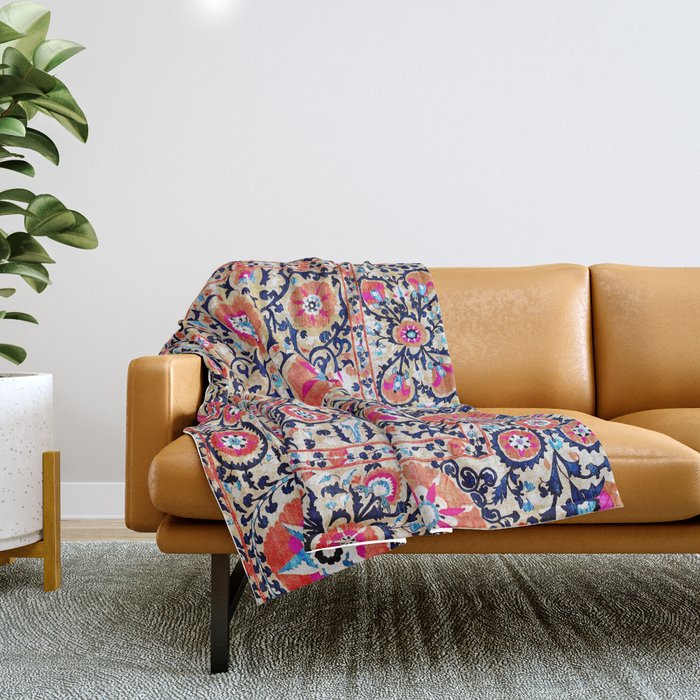 Shakhrisyabz Suzani Uzbek Embroidery Print Throw Blanket Gallery Image 1