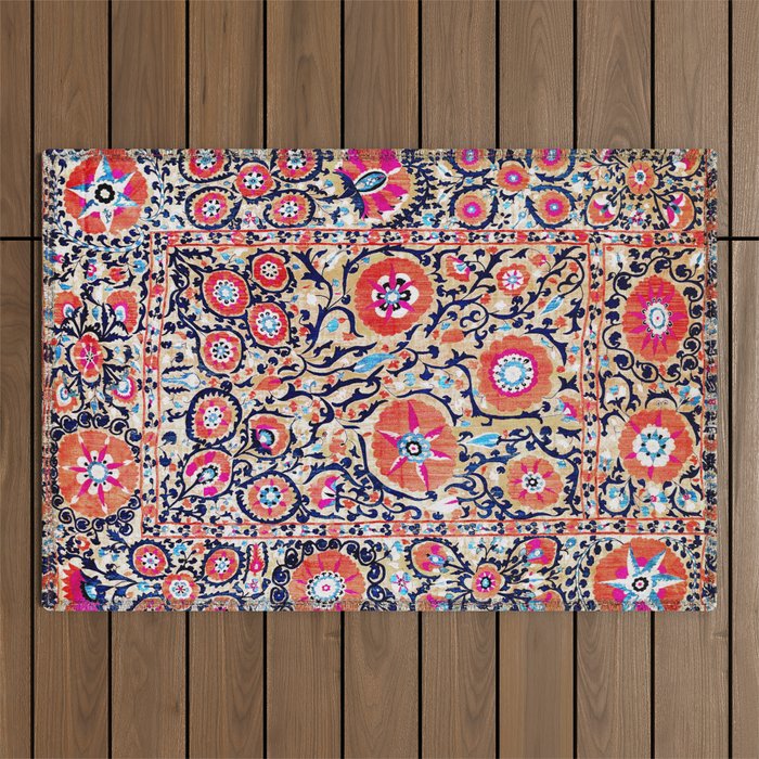 Shakhrisyabz Suzani Uzbek Embroidery Print Outdoor Rug Gallery Image 1