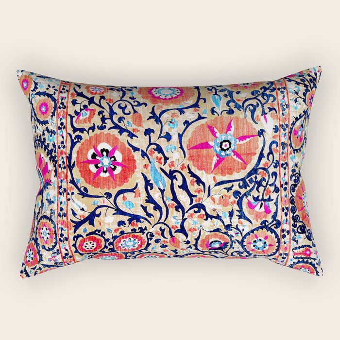Shakhrisyabz Suzani Uzbek Embroidery Print Rectangular Pillow Gallery Image 2