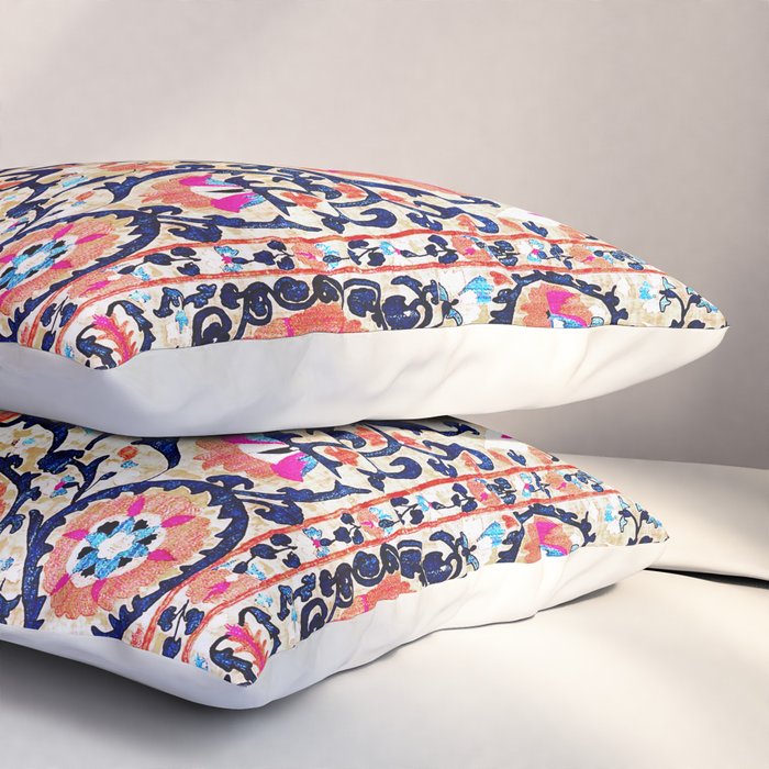 Shakhrisyabz Suzani Uzbek Embroidery Print Pillow Sham Gallery Image 3