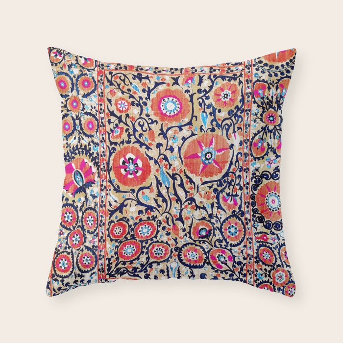 Shakhrisyabz Suzani Uzbek Embroidery Print Throw Pillow Gallery Image 6