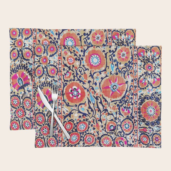 Shakhrisyabz Suzani Uzbek Embroidery Print Placemat Gallery Image 1