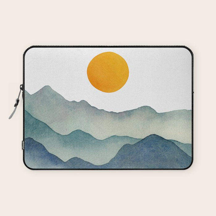 Mountain Range Silhouette - Blue & Yellow Laptop Sleeve Gallery Image 1
