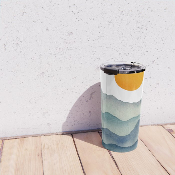 Mountain Range Silhouette - Blue & Yellow Travel Mug Gallery Image 4