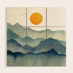 Mountain Range Silhouette - Blue & Yellow Wood Wall Art Gallery Image 1