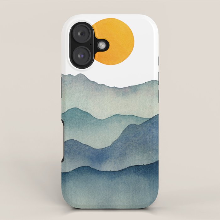 Mountain Range Silhouette - Blue & Yellow iPhone Case Gallery Image 1