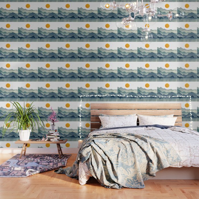 Mountain Range Silhouette - Blue & Yellow Wallpaper Gallery Image 3