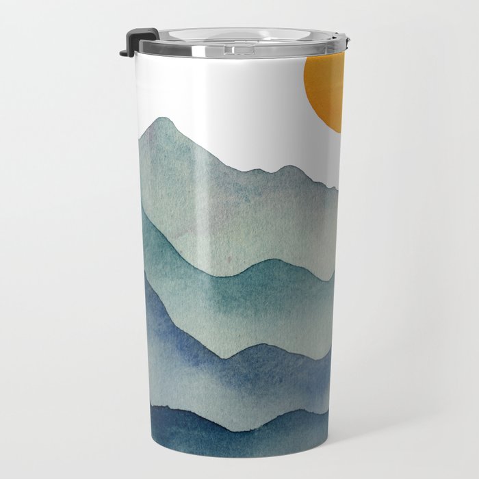 Mountain Range Silhouette - Blue & Yellow Travel Mug Gallery Image 3