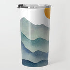 Mountain Range Silhouette - Blue & Yellow Travel Mug Gallery Image 3
