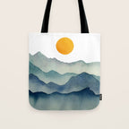 Mountain Range Silhouette - Blue & Yellow Tote Bag Gallery Image 1