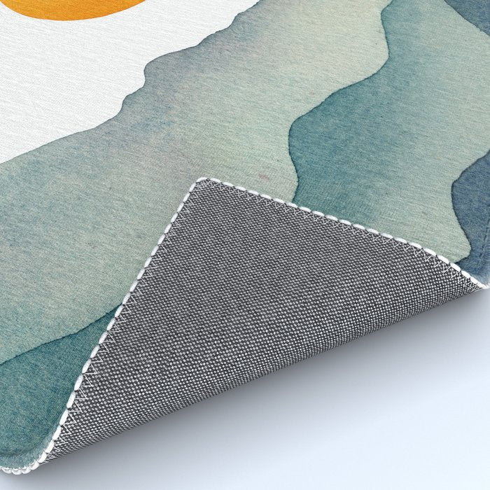 Mountain Range Silhouette - Blue & Yellow Rug Gallery Image 4